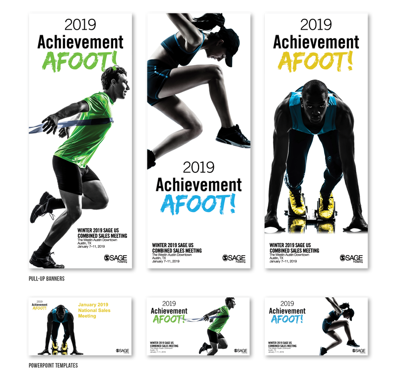 January 2019 Sales Meeting graphics for SAGE Publishing. Features track and field athletes.